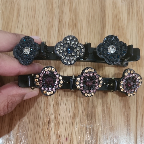 Chic Black and Purple Crystal Hair Clips - Picture 1 of 14